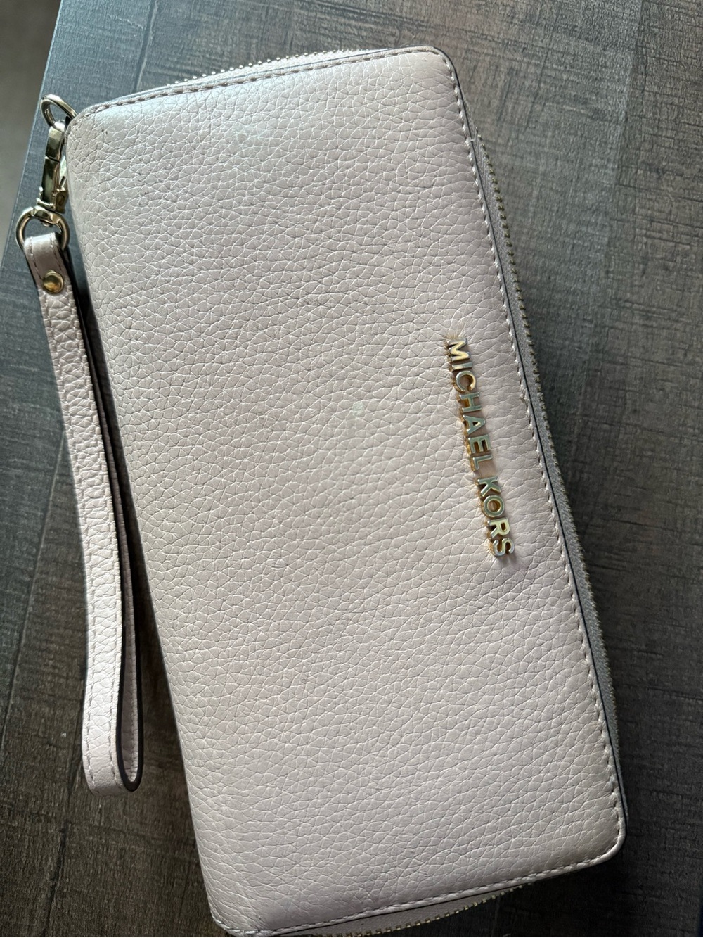 Michael Kors Pebbled Leather Zip Wristlet Wallet, Pale Blush Pink